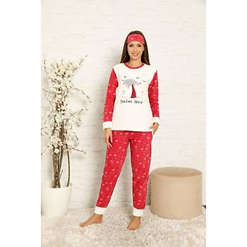 Moda Çizgi Welsoft Polar Kadýn Manþetli Pijama Takýmý 8443