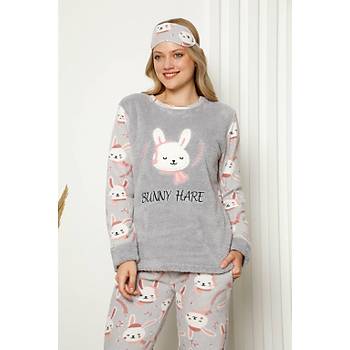 Moda Çizgi Welsoft Polar Kadýn Manþetli Pijama Takýmý 8416