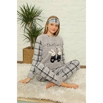 Moda Çizgi Welsoft Polar Kadýn Manþetli Pijama Takýmý 8438