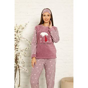 Moda Çizgi Welsoft Polar Kadýn Manþetli Pijama Takýmý 8442