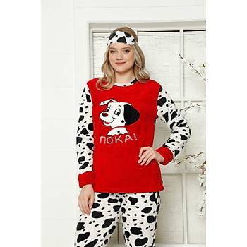 Moda Çizgi Welsoft Polar Kadýn Manþetli Pijama Takýmý 8412