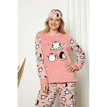 Moda Çizgi Welsoft Polar Kadýn Manþetli Pijama Takýmý 8418