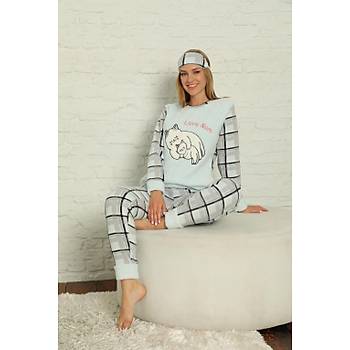 Moda Çizgi Welsoft Polar Kadýn Manþetli Pijama Takýmý 8432