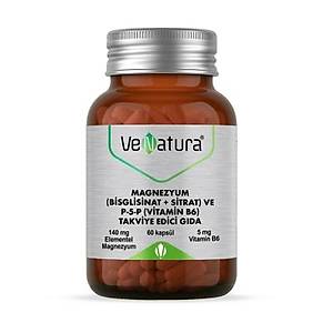 VeNatura Magnezyum (Bisglisinat+Sitrat) ve P5P (Vitamin B6) 60 Kaps�l