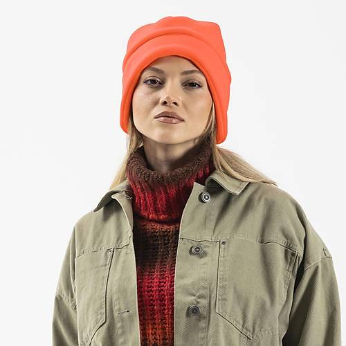 Kadın Kulaklı Neon Turuncu Polar Bere