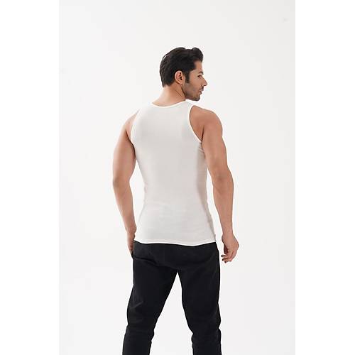 Erkek Slim Fit Vcudu Saran Ribana Atlet Beyaz Tekli Paket %95 Pamuk