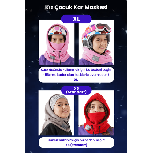 Kz ocuk Pembe Polar Kar Maskesi 