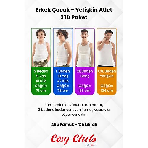 Erkek ocuk Beyaz Slim Fit Atlet 3'l 