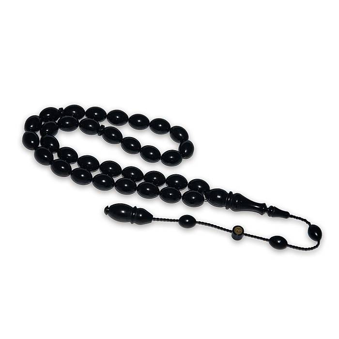 Muhammed Tacir Siyah S�kma Kehribar Tesbih