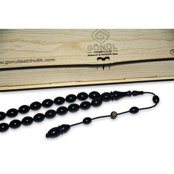 Muhammed Tacir Siyah S�kma Kehribar Tesbih