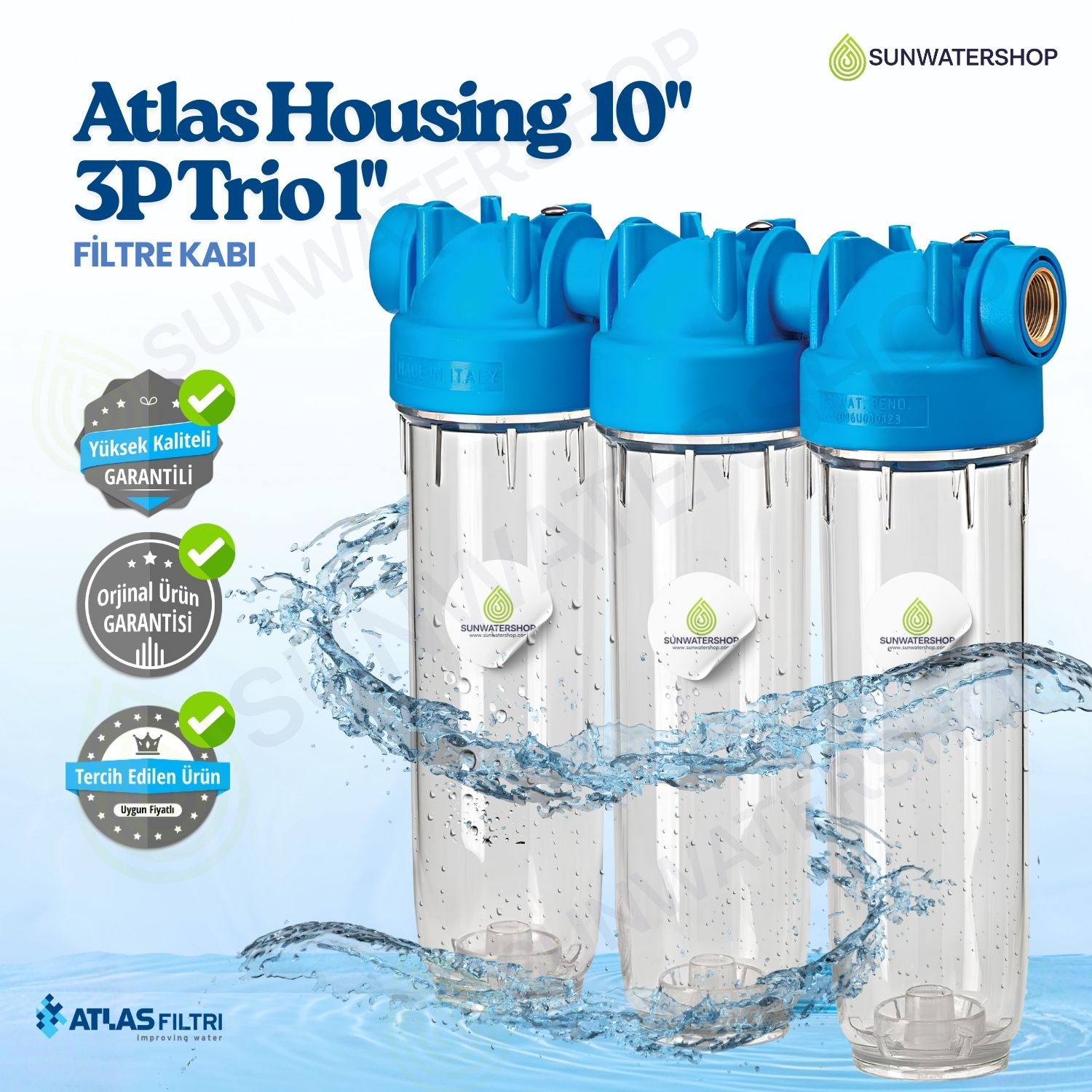 Atlas Housing 10'' 3P Trio 1'' Filtre Kabı