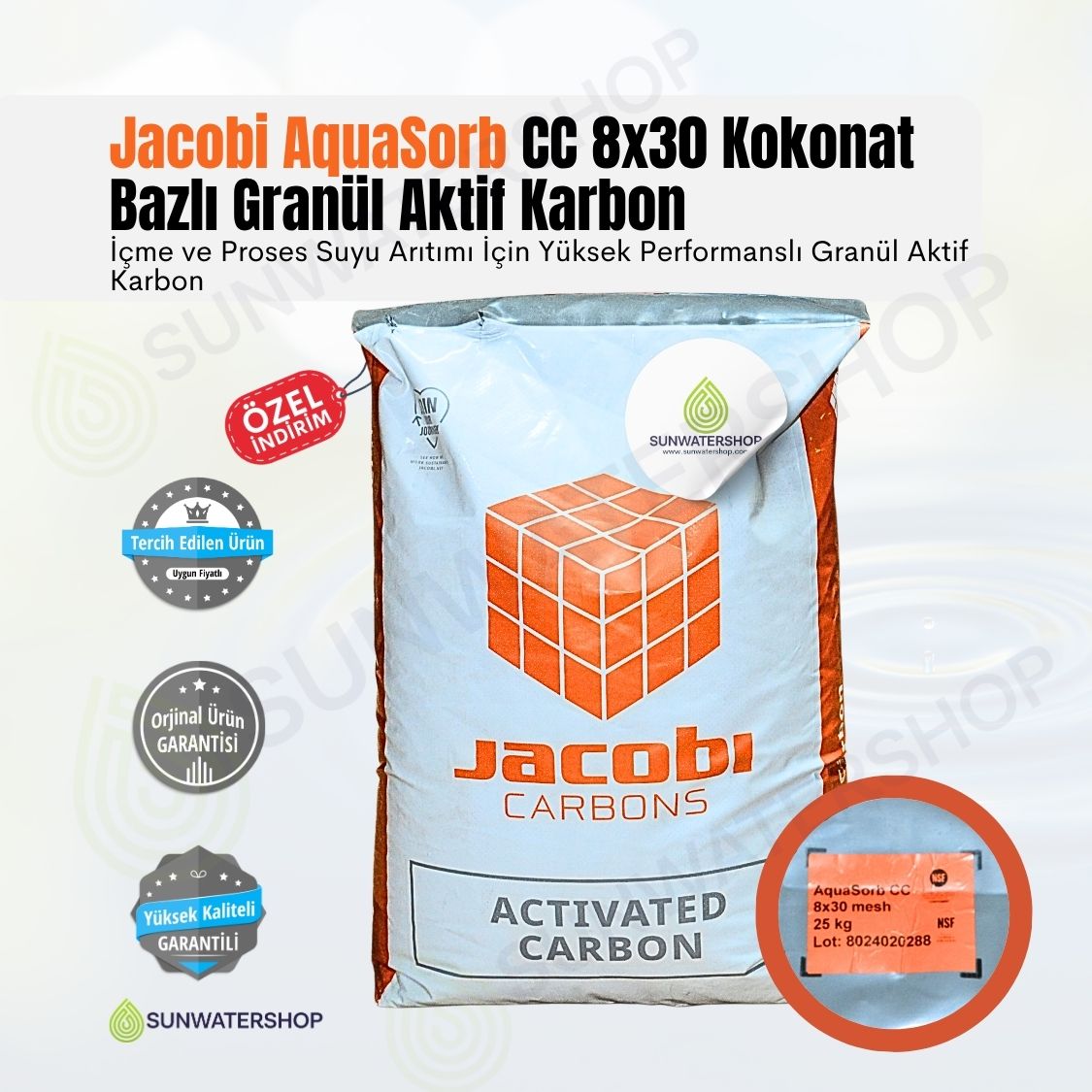 Jacobi AquaSorb CC 8x30 Kokonat Bazlı Granül Aktif Karbon 25 kg