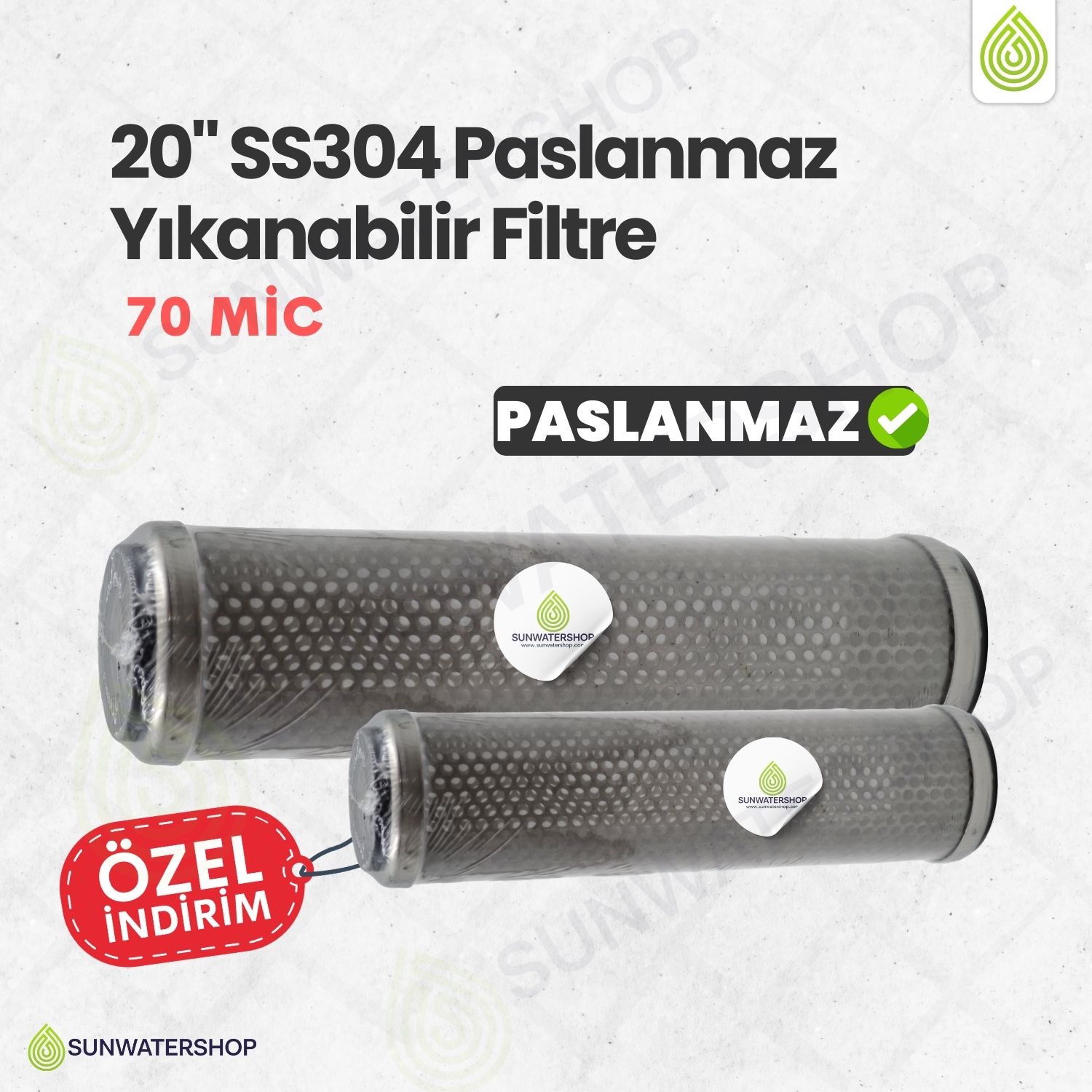 20" SS304 Paslanmaz Yıkanabilir Filtre 70 Mic