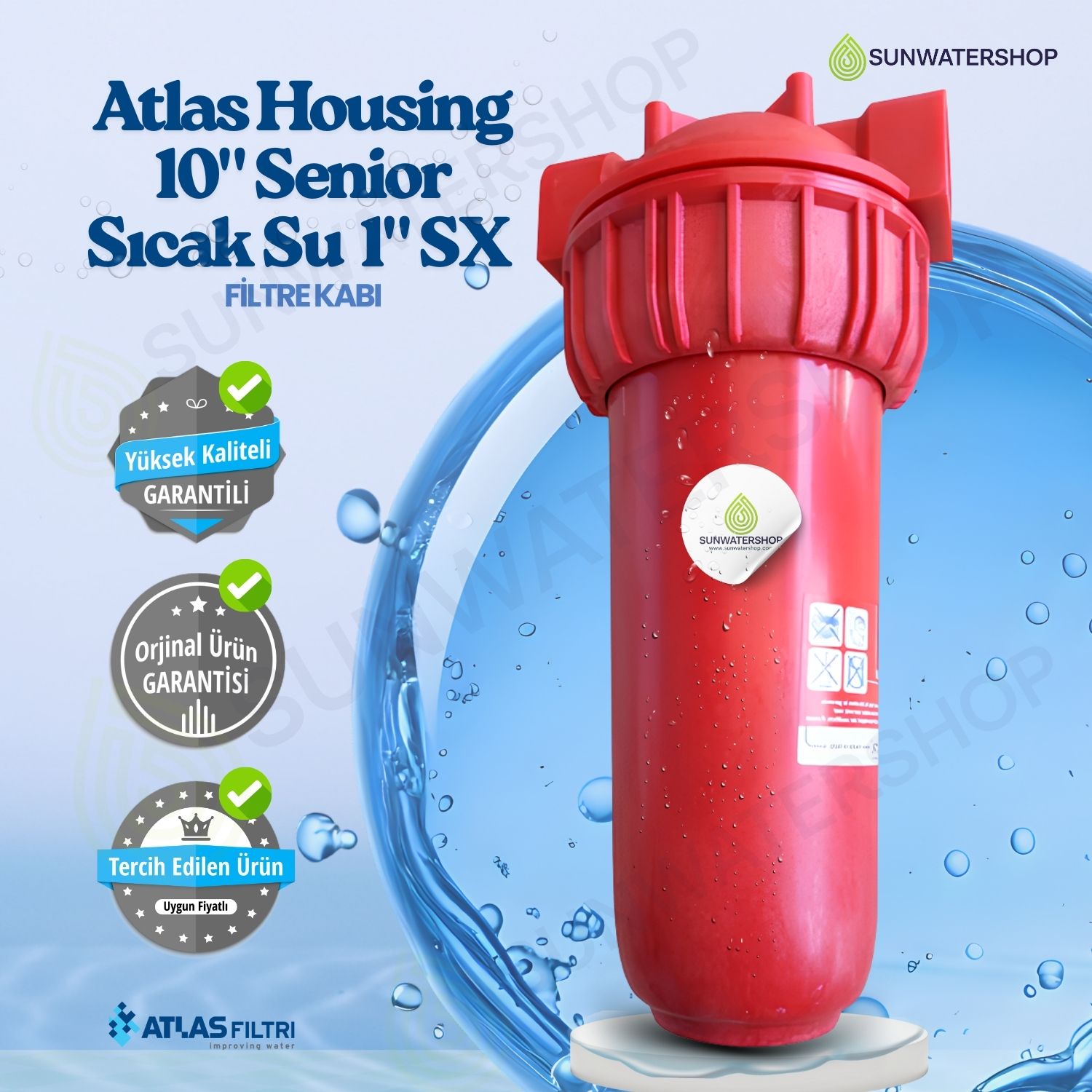 Atlas Housing 10" Senior Sıcak Su 1" SX Filtre Kabı