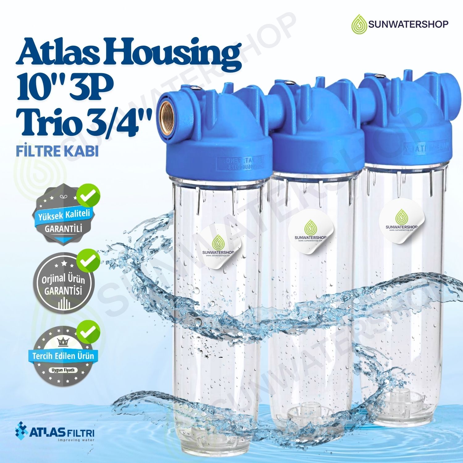 Atlas Housing 10'' 3P Trio 3/4'' Filtre Kabı