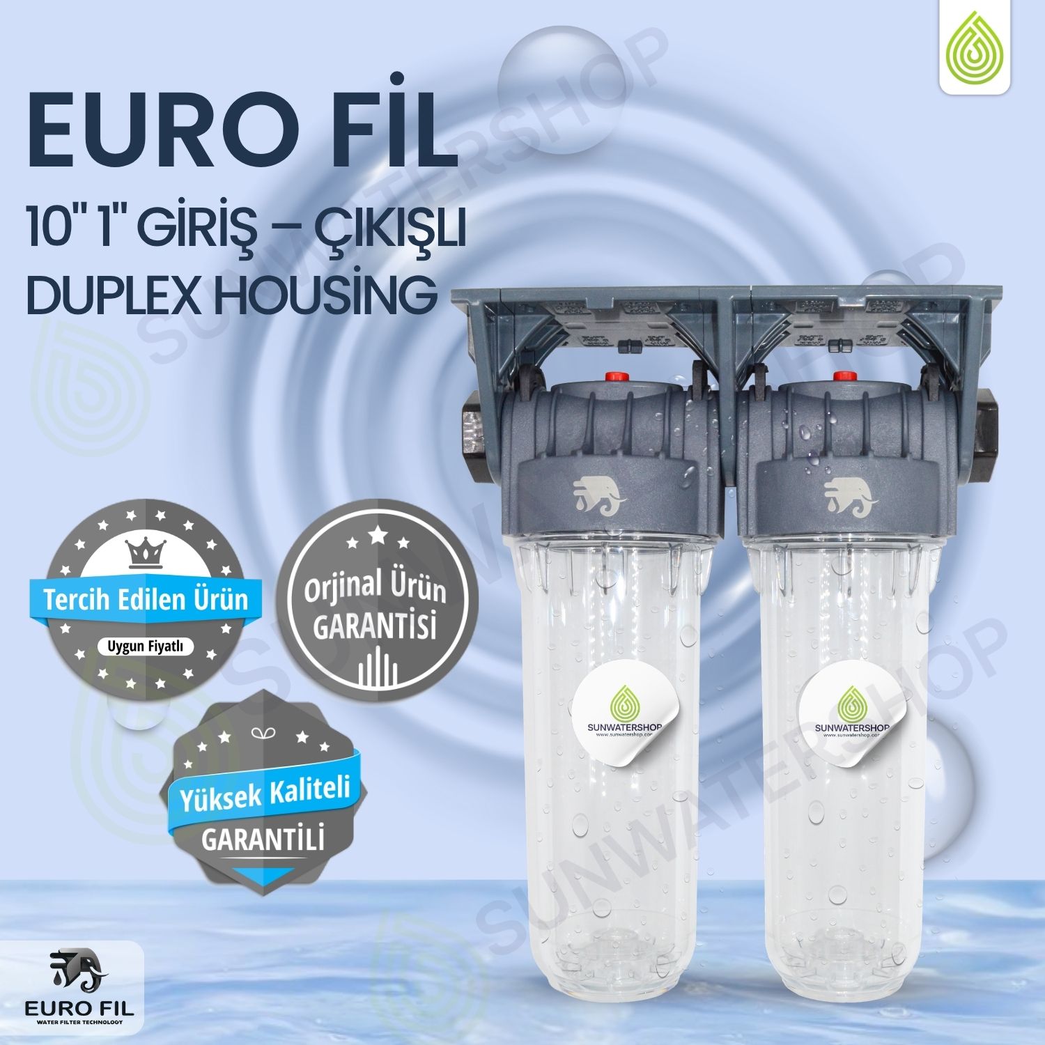 EURO FİL 10" 1" Giriş - Çıkışlı Duplex Housing
