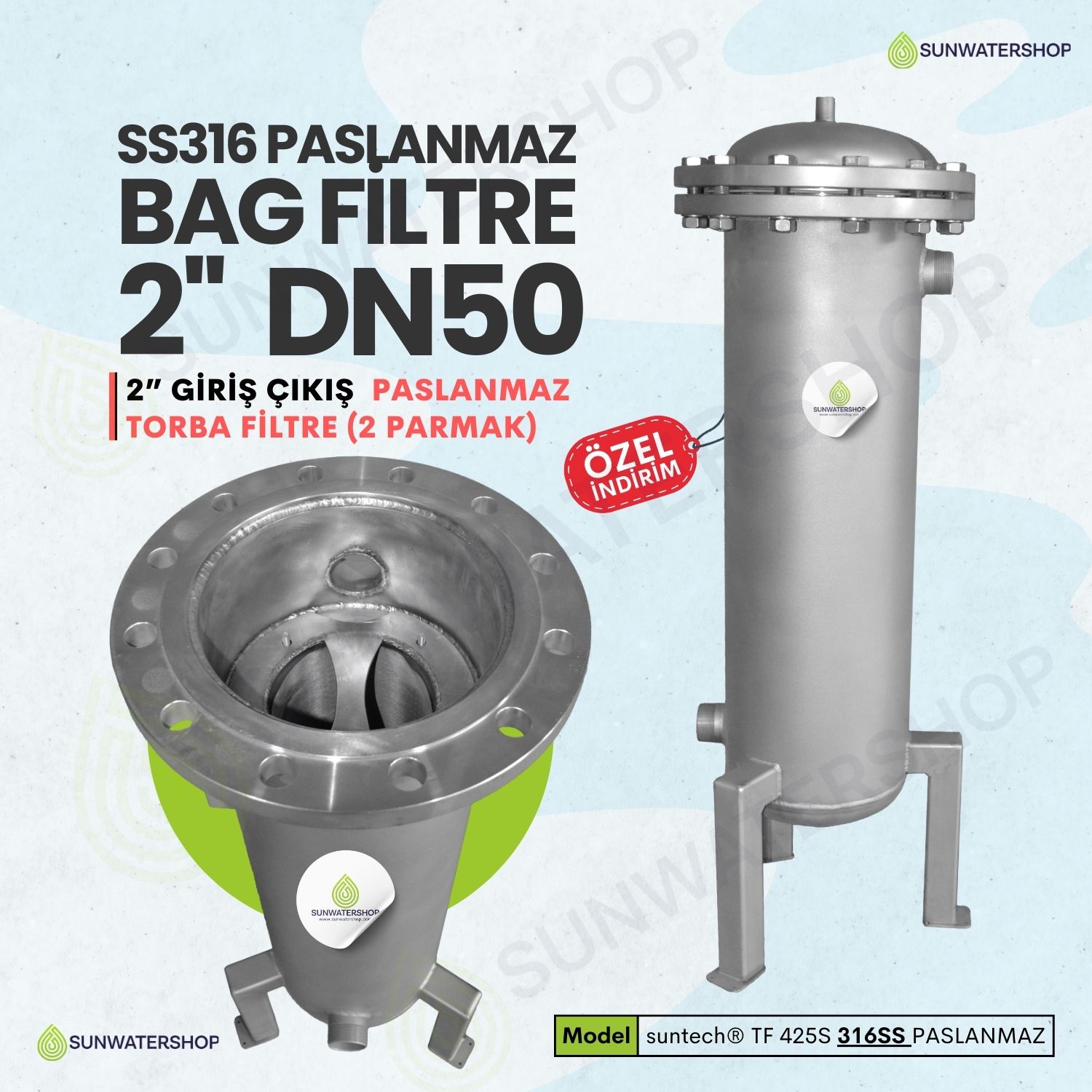 25 Bar Basınca Dayanıklı SS316 Torba Filtre 2'' DN50 ( Bag Filtre -Gaf Filtre)