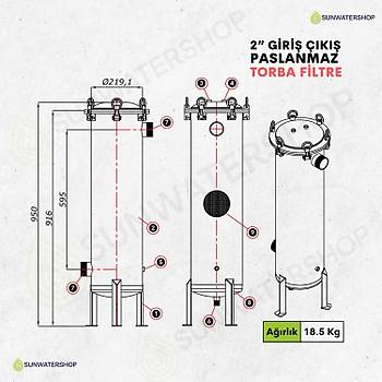 Paslanmaz Torba Filtre 2'' DN50 (Bag Filtre-Gaf Filtre)