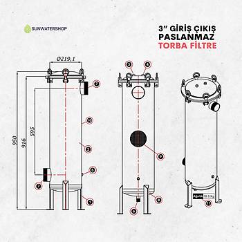 Paslanmaz Torba Filtre 3'' DN80 (Bag Filtre-Gaf Filtre)