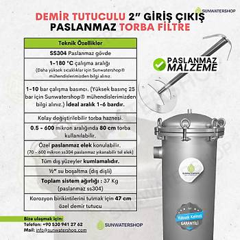 Demir Tutuculu Paslanmaz Torba Filtre 2'' DN50 (Bag Filtre-Gaf Filtre)