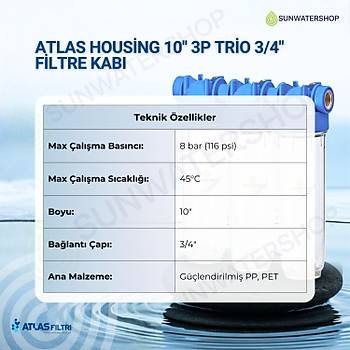 Atlas Housing 10'' 3P Trio 3/4'' Filtre Kab�