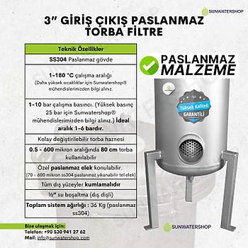 Bag Filtre 3'' DN80 ( Paslanmaz Torba Filtre -Gaf Filtre)