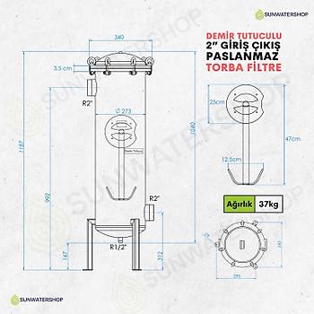 Demir Tutuculu Paslanmaz Torba Filtre 2'' DN50 (Bag Filtre-Gaf Filtre)