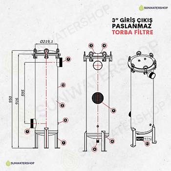 Paslanmaz Torba Filtre 3'' DN80 (Bag Filtre-Gaf Filtre)