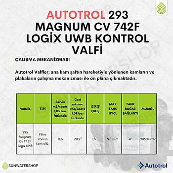 Autotrol 293 Magnum Cv 742F Logix UWB Filtre Zaman Kontroll� Valf