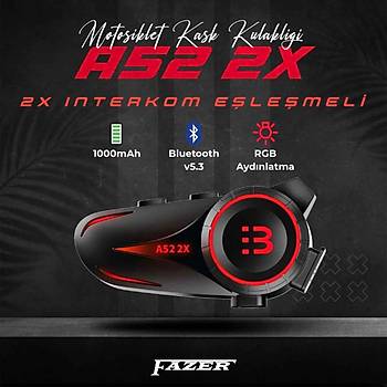 Fazer A52-2x 2 Kiilik Kask Bluetooth Kulaklk Mikrofon Seti - Interkom