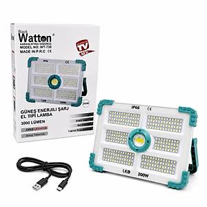 200W I�IK G�C�NDE 3000 L�MEN SOLAR G�NE� ENERJ�L� �ARJLI LAMBA WT-738