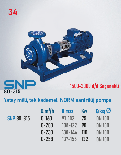 STAR POMPA SNP (80-315) 1500 d/d 18,5kW Santrifüj Pompa