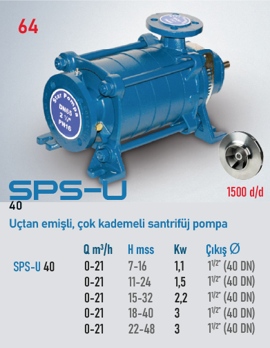 STAR POMPA SPS-U 40 3kW 5 KADEMELİ Santrifüj Pompa