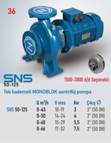 STAR POMPA SNS (50-125) 3000 d/d 3kW Santrifüj Pompa