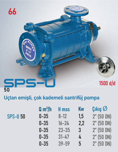 STAR POMPA SPS-U 50 3kW 3 KADEMELİ Santrifüj Pompa