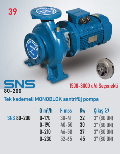 STAR POMPA SNS (80-200) 3000 d/d 22kW Santrifüj Pompa
