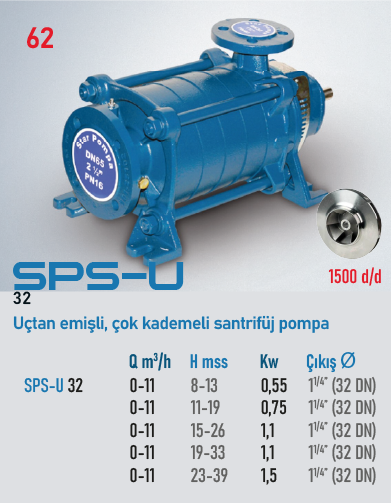 STAR POMPA SPS-U 32 7,5kW 5 KADEMELİ Santrifüj Pompa