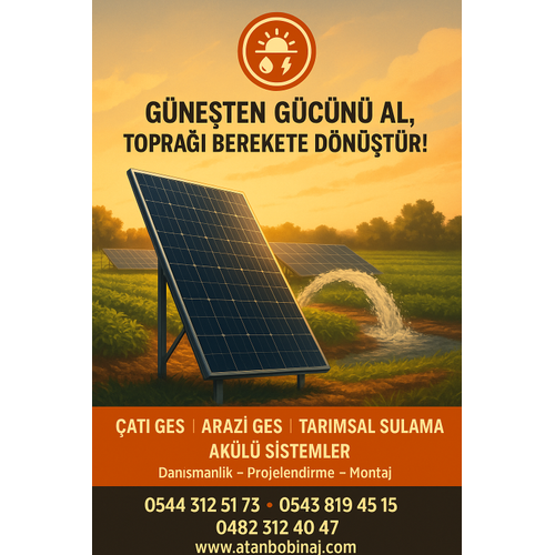 ATB 5.5 HP Gne Enerjili Tarmsal Sulama Paketi  CW Enerji 595W Half-Cut Panel, Tomatech Src, ABB alt Grubu