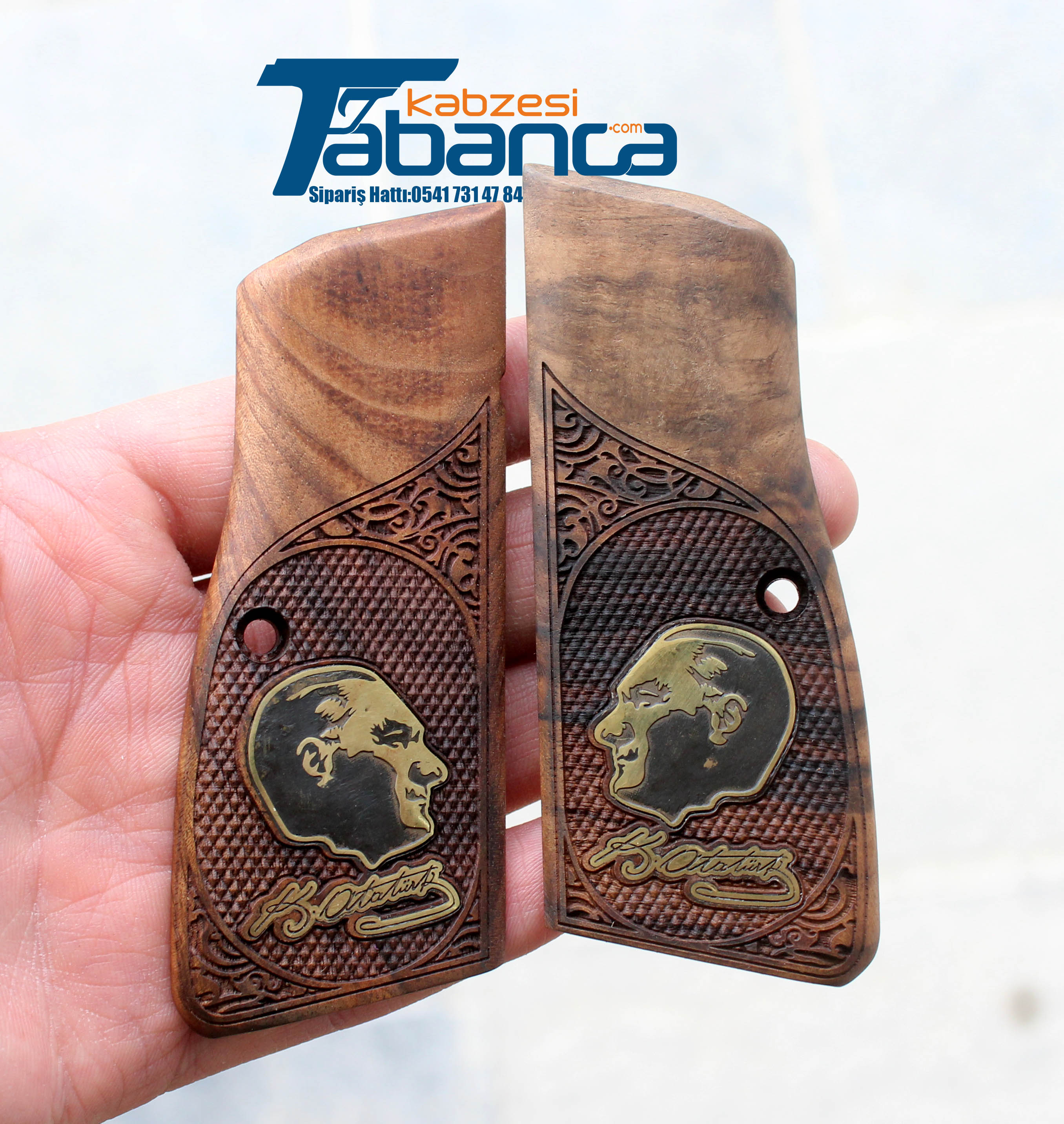 Browning Atatürk Resimli Ahşap Kabze