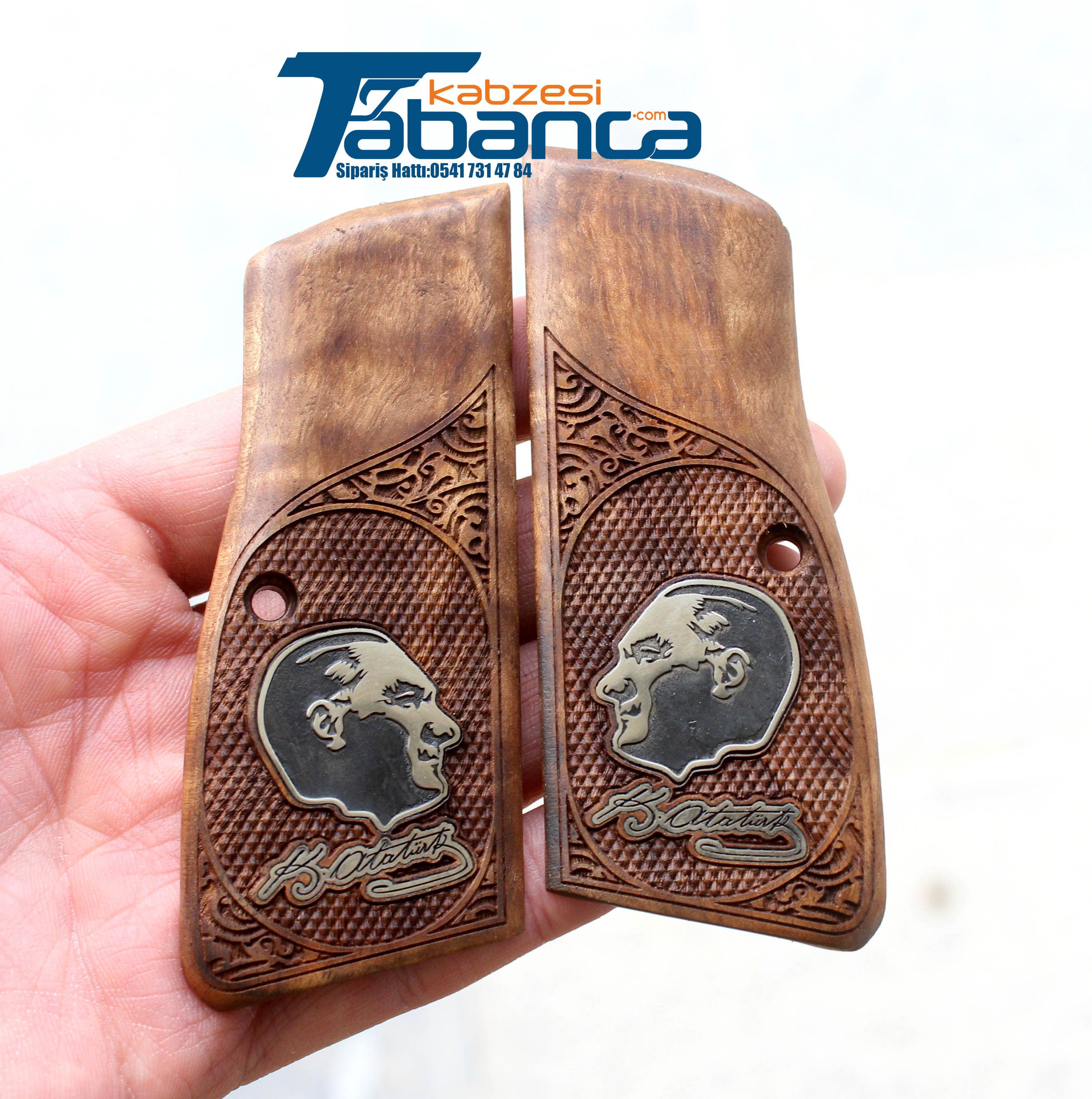 Browning Atatürk Resimli Ahşap Kabze