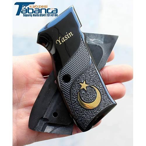 CZ 75 Uyumlu Siyah Pleksi Kabze - Sar� Pirin� Logolu Ki�iye �zel Tasar�m