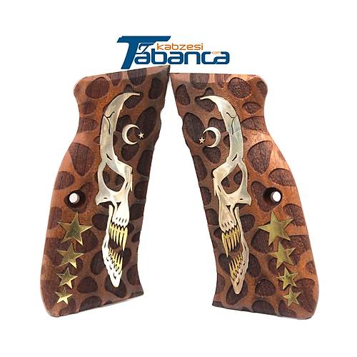 Sars�lmaz P8L Uyumlu Ceviz Kabze - Kuru Kafa ve Y�ld�z ��lemeli