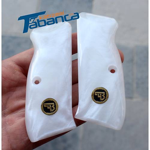 CZ 75 A / B Uyumlu �zel Tasar�m Beyaz Sedef Tabanca Kabzesi � CZ Logolu