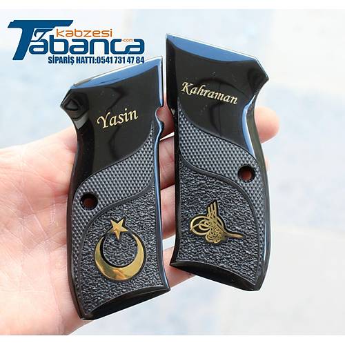 CZ 75 Uyumlu Siyah Pleksi Kabze - Sar� Pirin� Logolu Ki�iye �zel Tasar�m