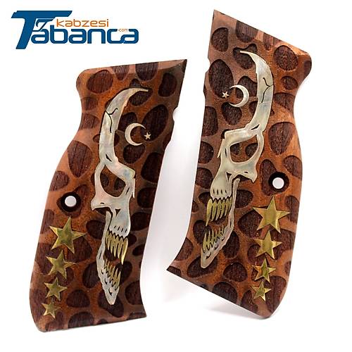 Sars�lmaz P8L Uyumlu Ceviz Kabze - Kuru Kafa ve Y�ld�z ��lemeli