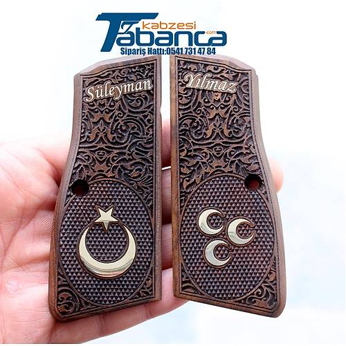 Browning Uyumlu �sme �zel Ah�ap Tabanca Kabzesi � Ay Y�ld�z & �� Hilal