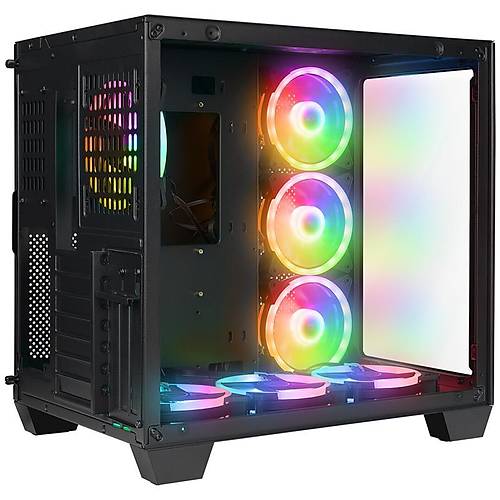 RAMPAGE ICEWAVE PSU YOK SYAH TEMPERL CAMLI 7X120MM ARGB FAN+KONTROLC TRANSPARAN E-ATX MIDI TOWER KASA