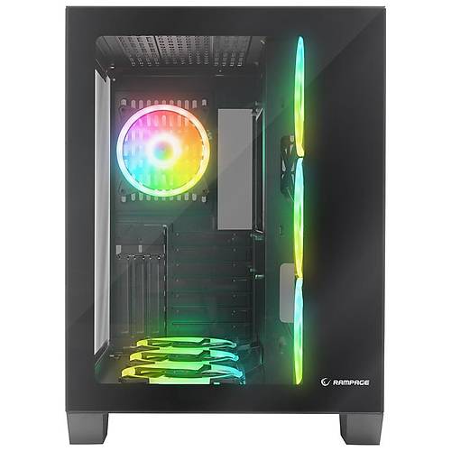 RAMPAGE ICEWAVE PSU YOK SYAH TEMPERL CAMLI 7X120MM ARGB FAN+KONTROLC TRANSPARAN E-ATX MIDI TOWER KASA