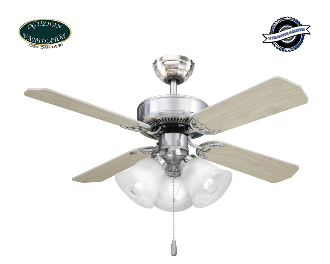 Oğuzhan - Builder Series Fırçalanmış Nikel - 107 Cm. 3 lü Zil Cam Aydınlatmalı Tavan Vantilatörü
