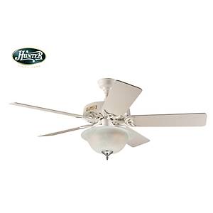 Hunter - Classic Original Beyaz - 132 Cm. Mermer Desenli �ukur Tabak Cam Ayd�nlatmal� D�� Mekan - Nemli Mekan Tavan Vantilat�r�